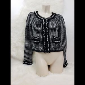 WHBM | Pearl Trim White Black Blazer Sweater